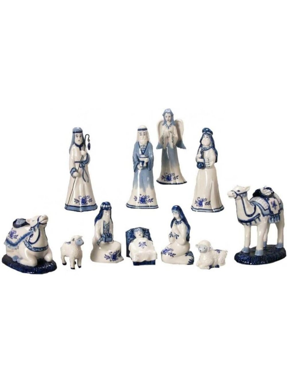 Elegant 11-Piece Porcelain Nativity Set in Delft Blue - Holiday Decor & Gift